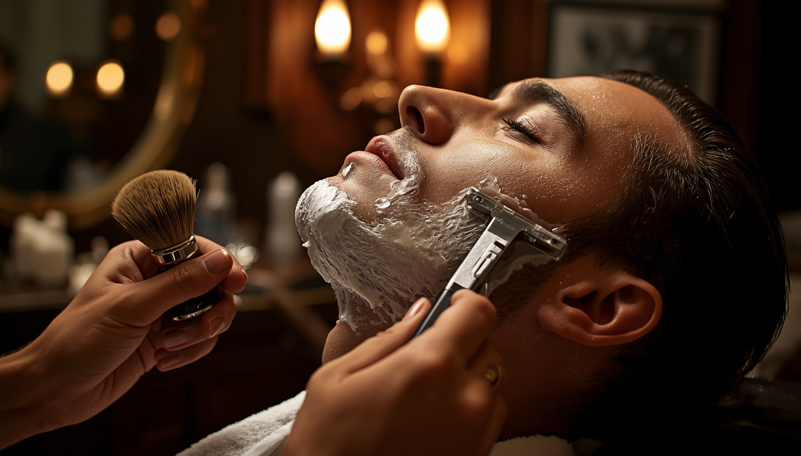 Rasage traditionnel au coupe-chou et blaireau à Cannes — Bien Raser barbier